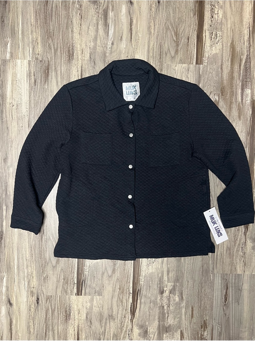 MUK LUKS NWT Black Diamond Quilted Snap Front Lounge Shacket Jacket Women's L